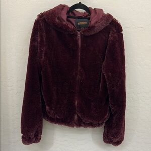 Ambiance Burgundy Faux Fur Jacket
